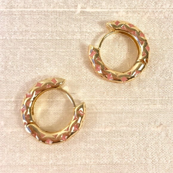 🌸Pink & Gold Enameled Huggies🌸 - Picture 2 of 6